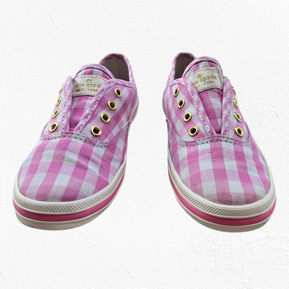Kate Spade x Keds Pink White Gingham Casual Slip-On Sneakers Girls Size 11M - Picture 3 of 9